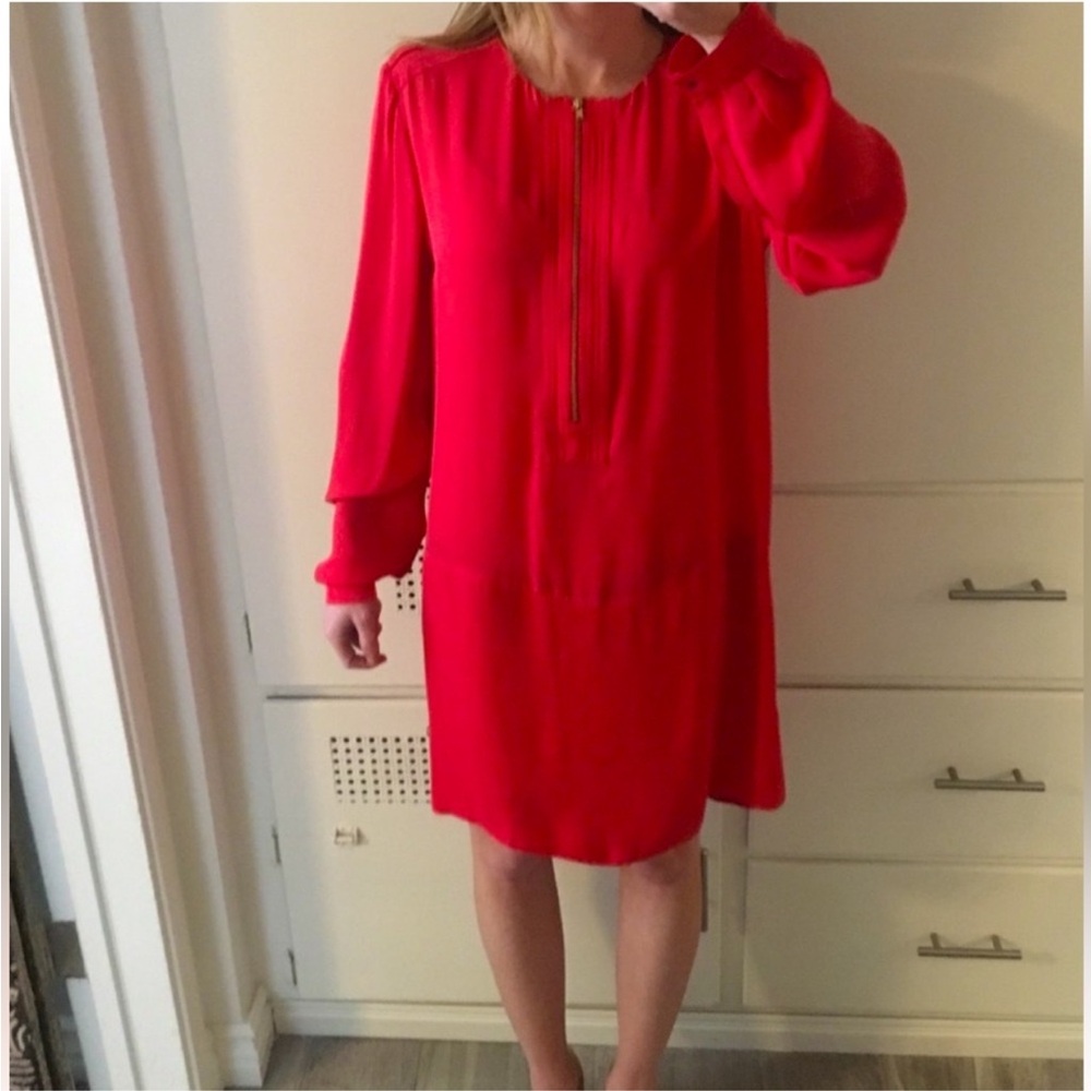 A.L.C. SASHA Dress Coral Red Silk Mini Dress Small